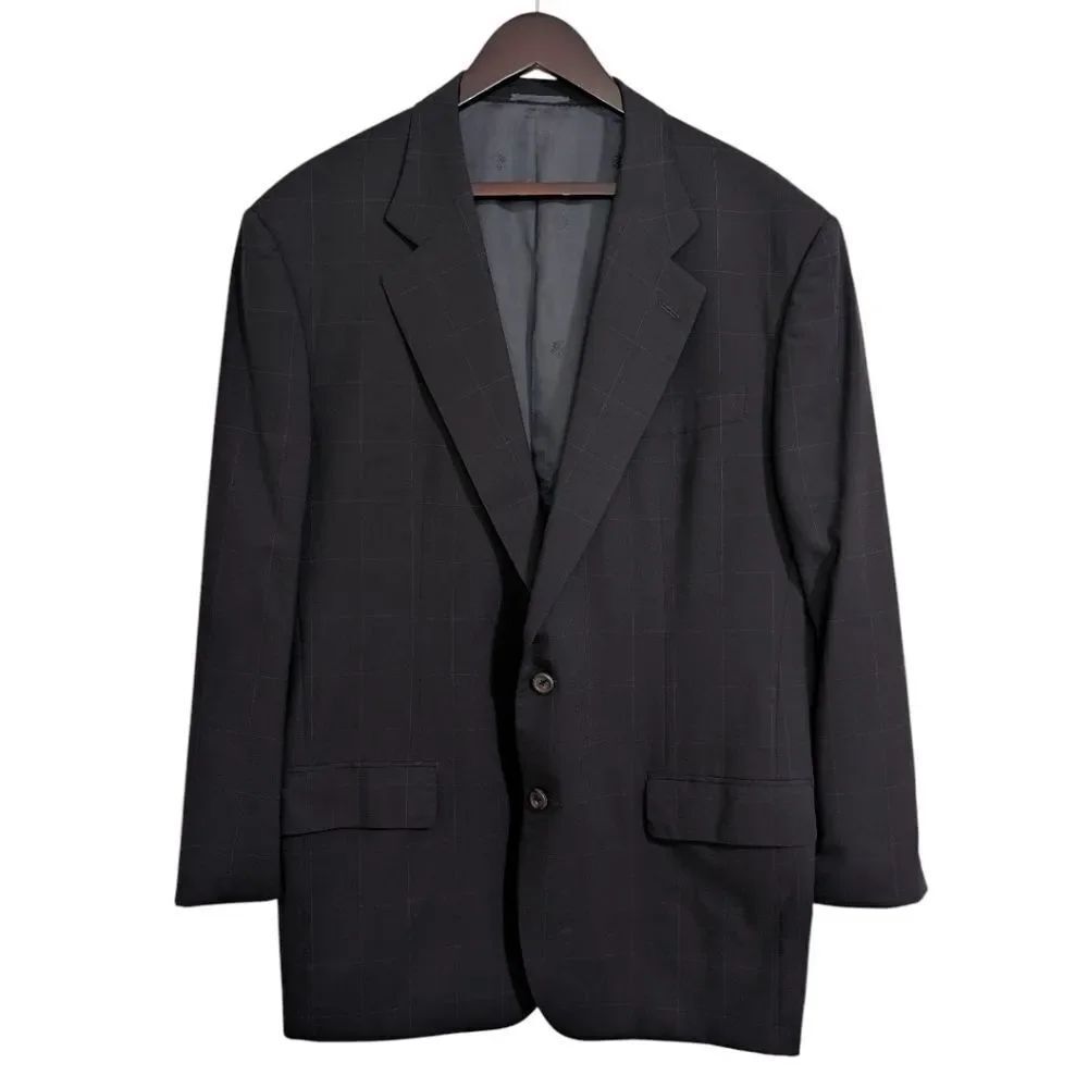 Enrico Isaia Napoli Portofino Wool Blazer Jacket Black Windowpane EU 56 US 46